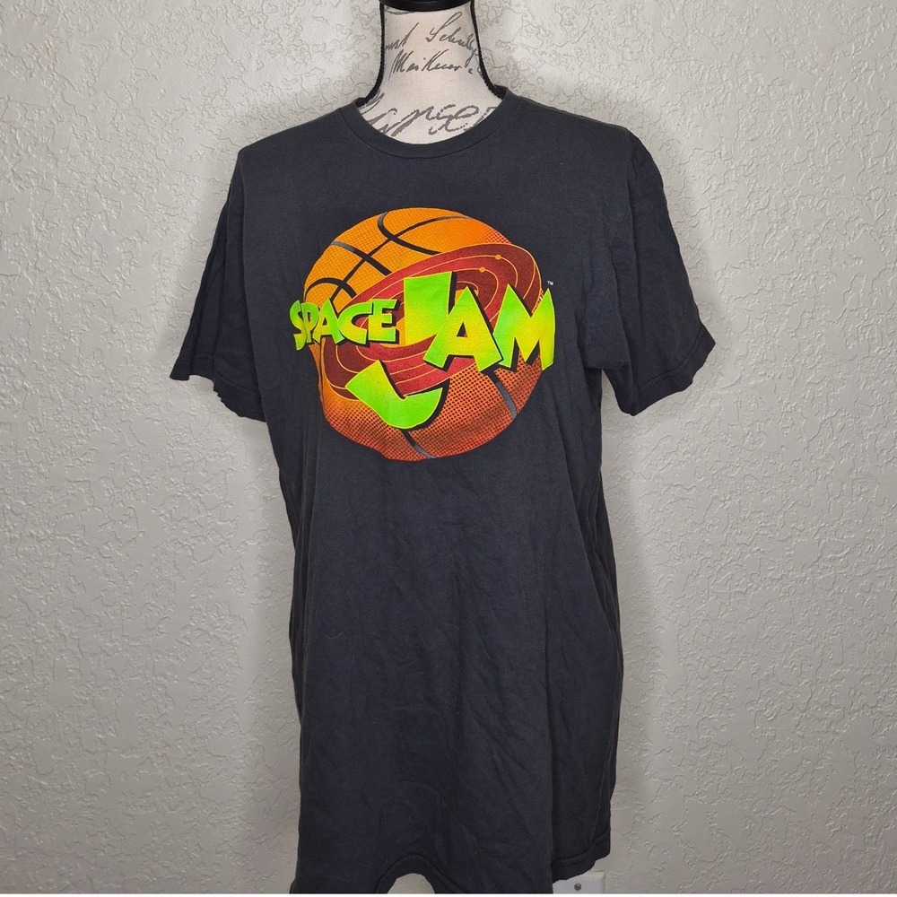 Space Jam Movie Graphic T-Shirt Mens Large Black Looney Tunes Basketball Logo